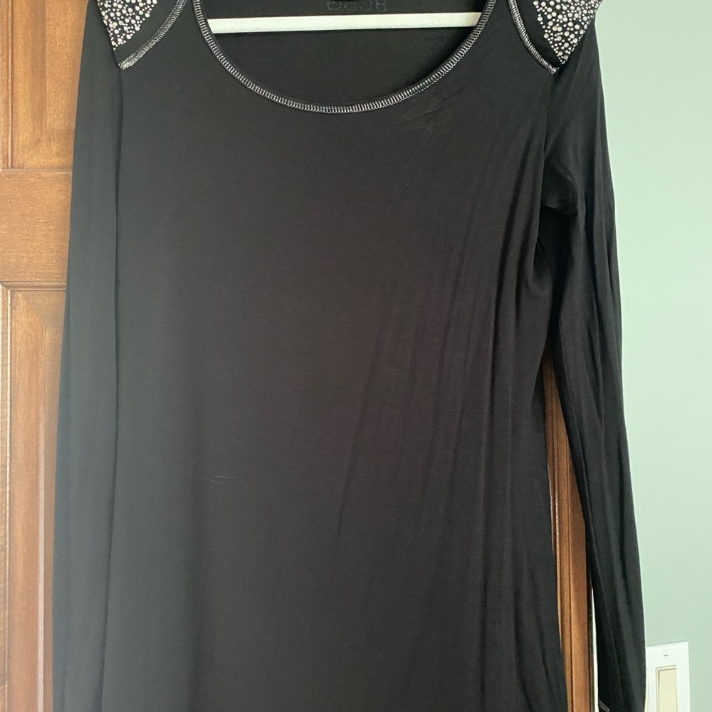 BCBGMaxAzria Black Lace Accent Blouse